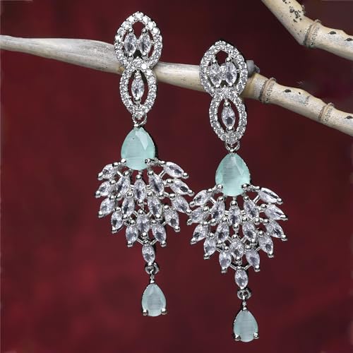 Rhodium-Plated Diamond Studded Spiked Drop Earrings